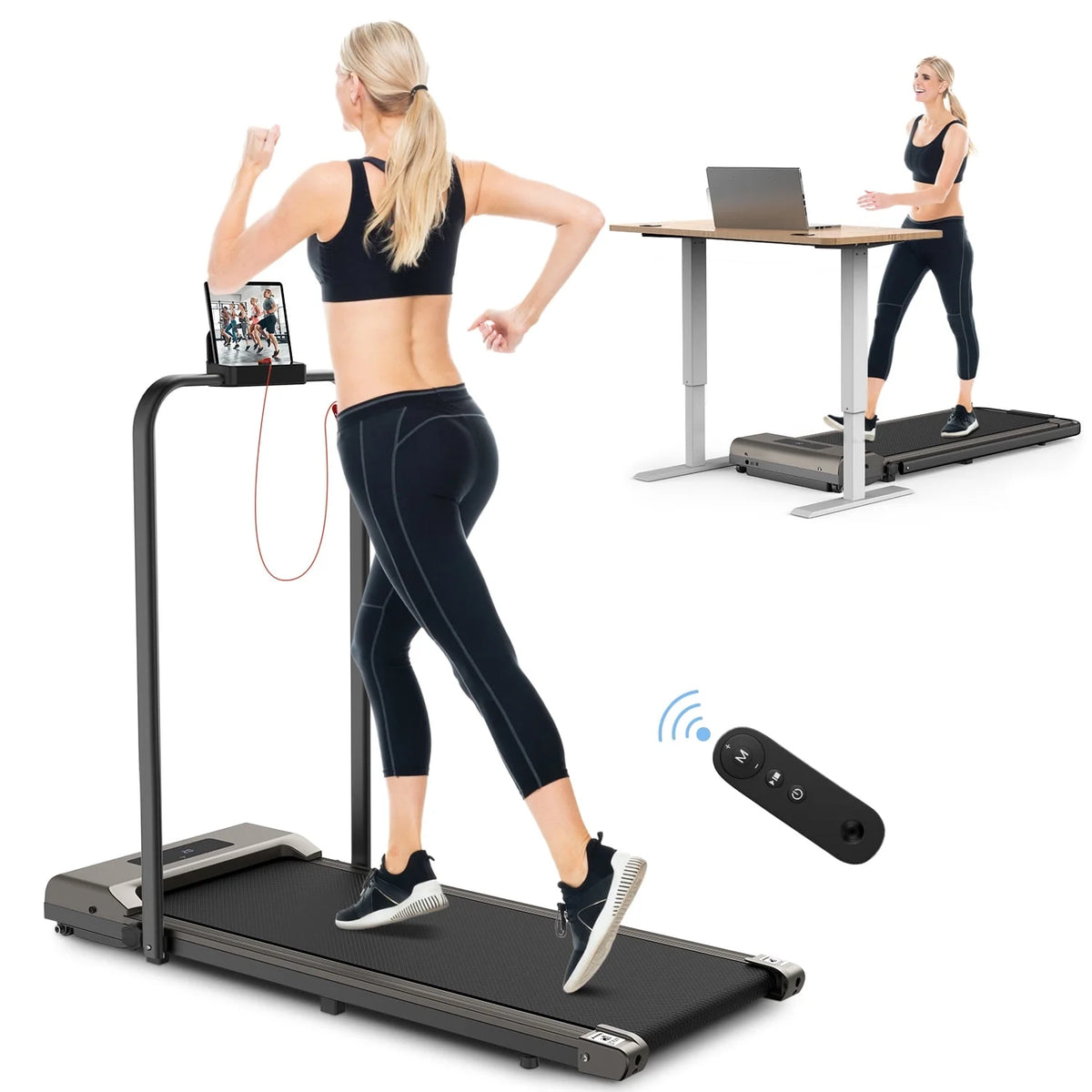 2 in 1 Folding Treadmill 265 lbs Gray Y4115