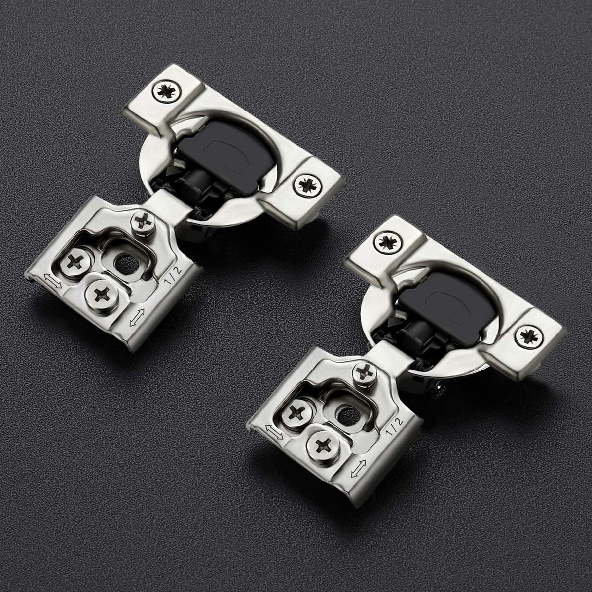 12 Pack 6 Pairs 1/2 inch Overlay Soft Close Hinges Satin Nickel Stainless Steel Concealed Hinge S77558