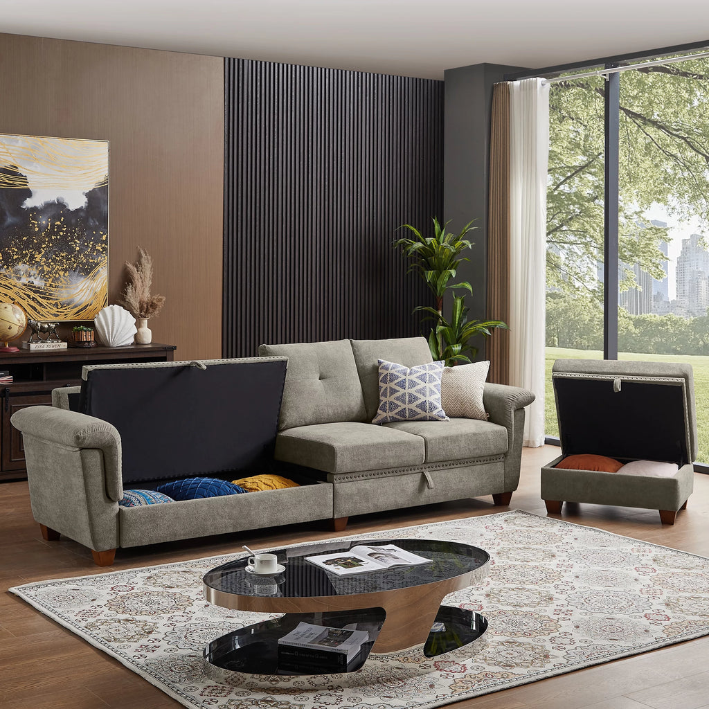 Light Gray L-shaped Sectional Sofa with Ottoman G26441