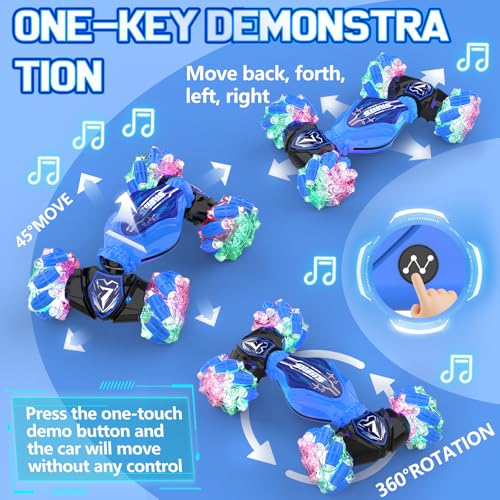 Gesture Sensing Remote Control Car Toys - Drift RC Stunt Car for Kids | 360° Rotating 4WD Transform RC Cars | 2.4Ghz Hand Controlled with Lights Music | Birthday to Boys (Purple) W95824