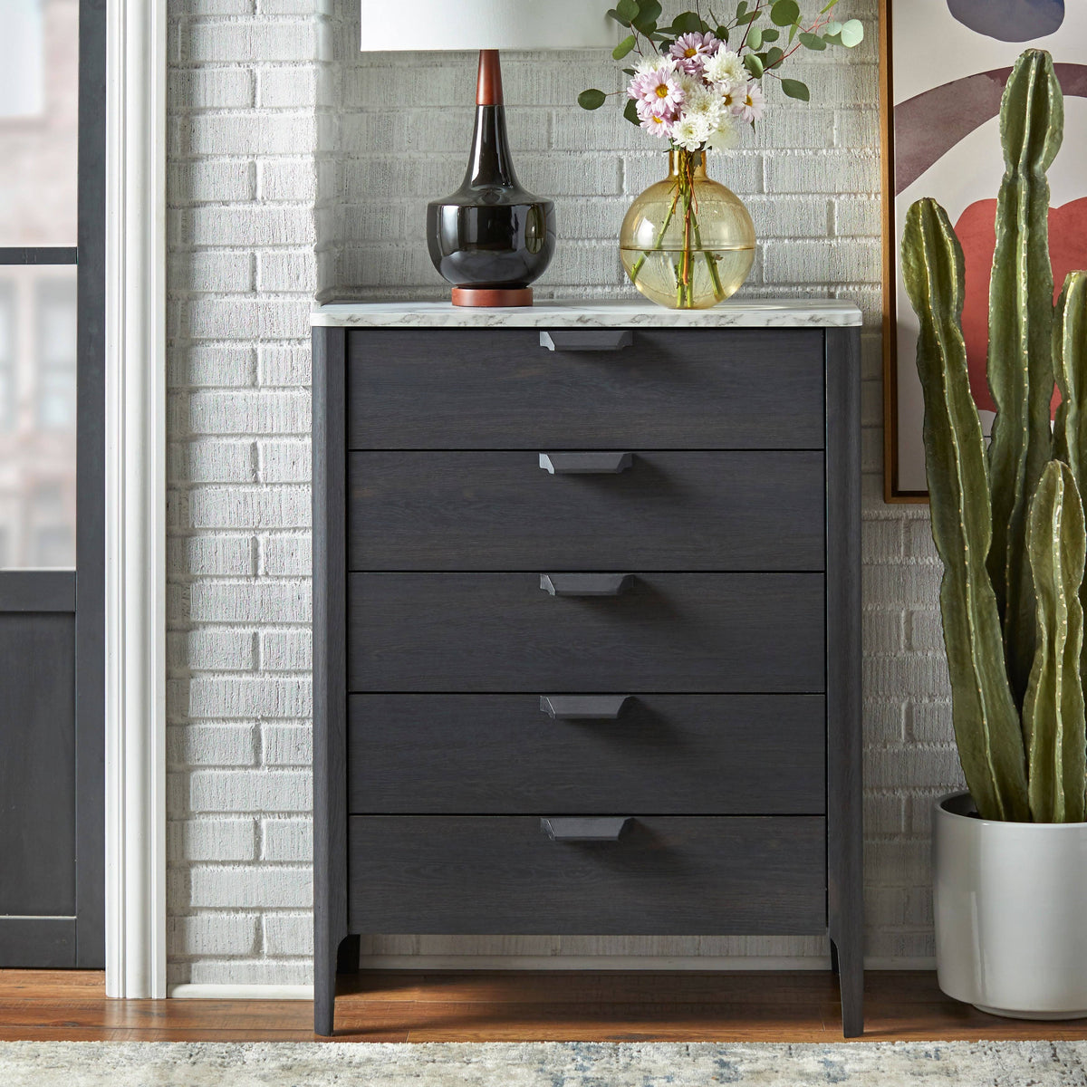 Charcoal Gray and White 5 Drawer Chest O72138