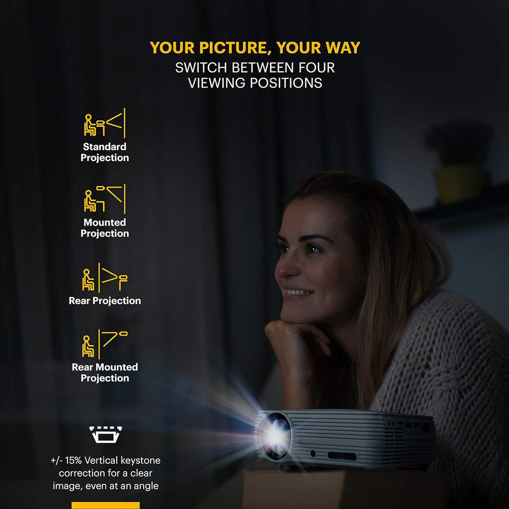 1080p HD Compact Home Projector with Tripod and Case Q498309
