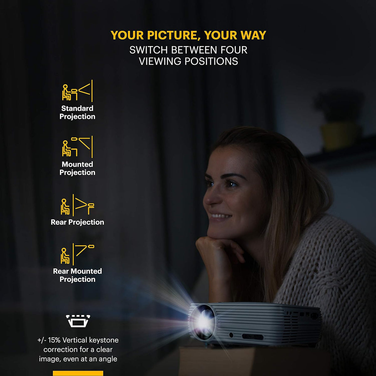 1080p HD Compact Home Projector with Tripod and Case Q498309