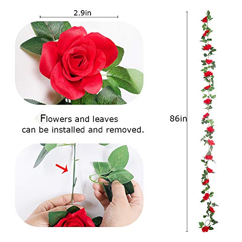 4PCS(28.8FT) Red Artificial Silk Rose Garlands L86747