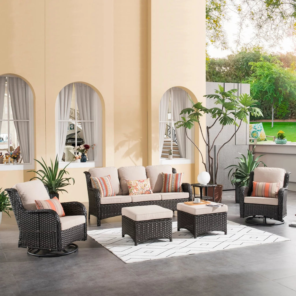 6-piece Rattan Wicker Patio Furniture Set Navy Blue G863142
