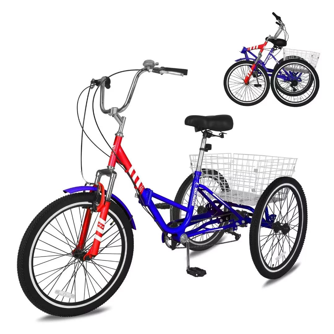 24 Inch 7-Speed 3 Wheels Folding Tricycle U4788