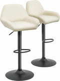 White Fabric Adjustable Swivel Bar Stools Set of 2 E3005