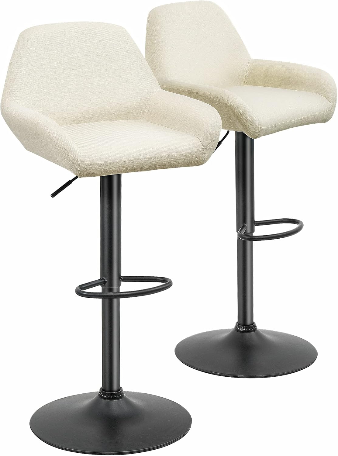 White Fabric Adjustable Swivel Bar Stools Set of 2 E3005