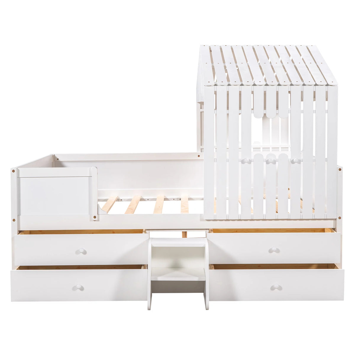 White Full Size Low Loft Bed with 4 Drawers M28242
