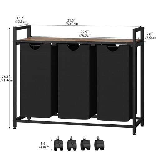 3 Pull Out Removable Laundry Sorter Bags Rolling Laundry Hamper with Wheels M981747