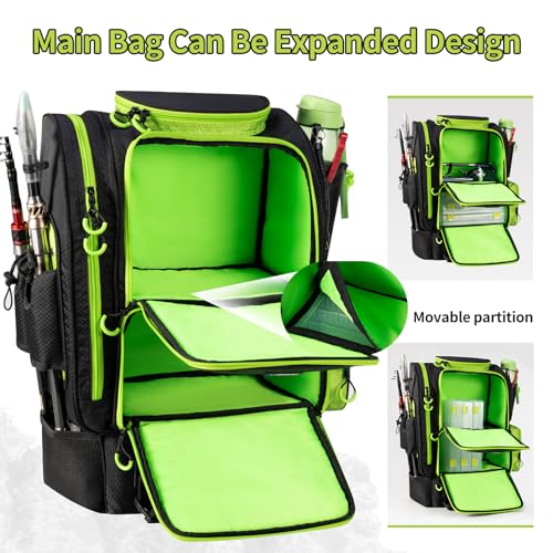 Large Fishing Backpack with Cooler for Tackle Boxes with Rod Holders T26507