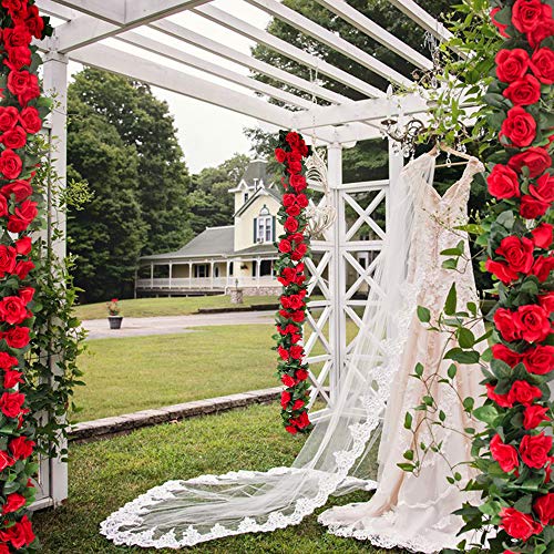 4PCS(28.8FT) Red Artificial Silk Rose Garlands L86747