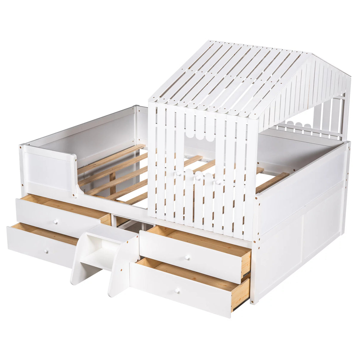White Full Size Low Loft Bed with 4 Drawers M28242