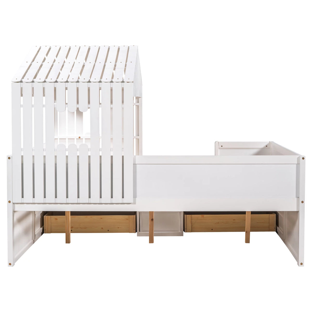 White Full Size Low Loft Bed with 4 Drawers M28242