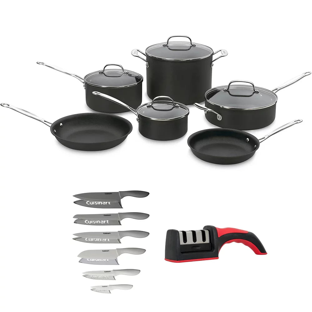 10-Piece Nonstick Hard-Anodized Cookware Set with 12-Piece Knife Set R514224