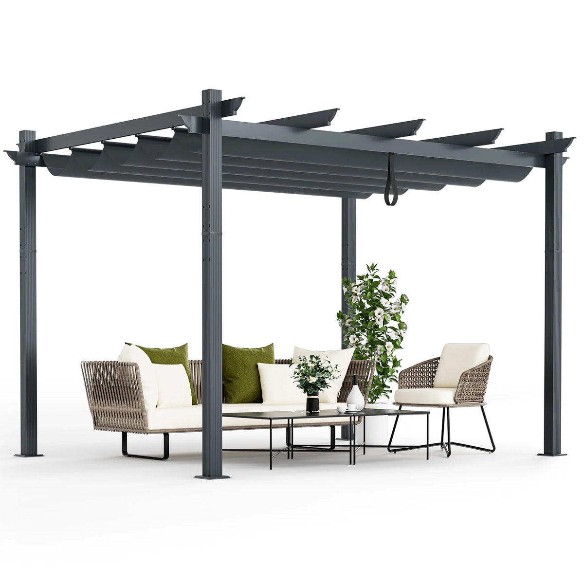 10x12ft Aluminum Retractable Pergola Canopy Shelter V2336