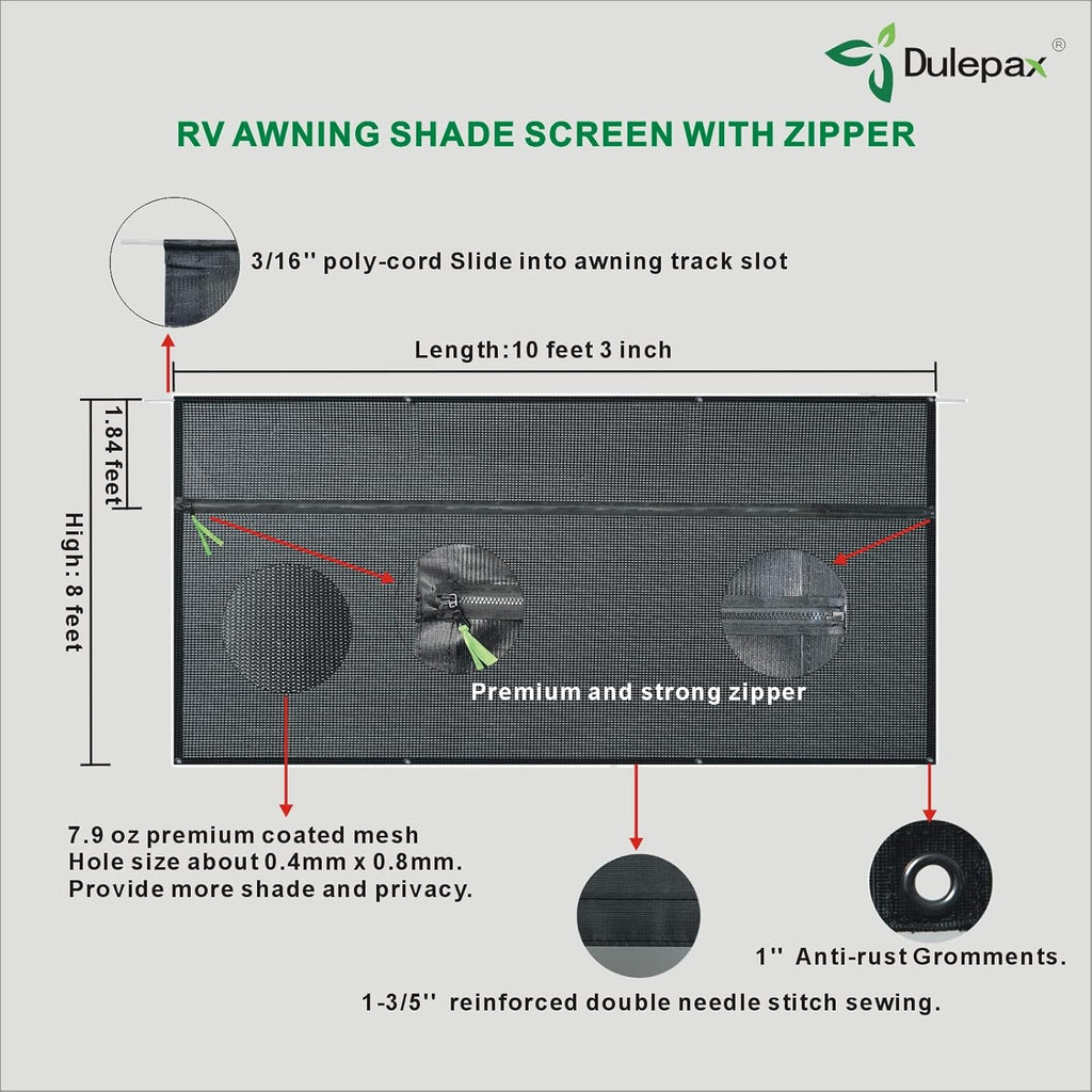 RV Awning Shade Screen with Zipper 8'X10'3'' Universal with Complete Kits V253