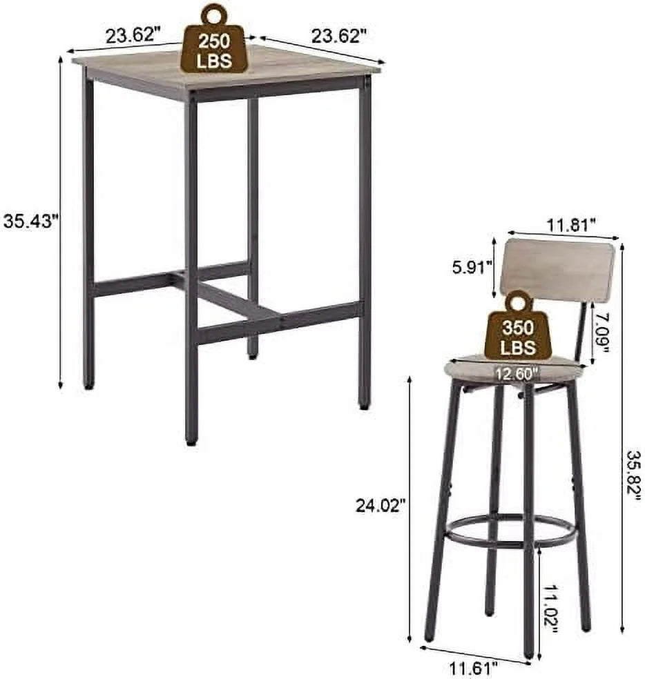 3 Pieces Wooden Pub Bistro Table and Chairs Set O335880
