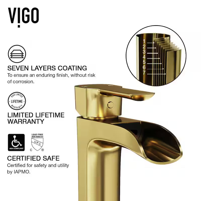 Single Handle Bathroom Vessel Faucet Matte Brushed Gold R4442