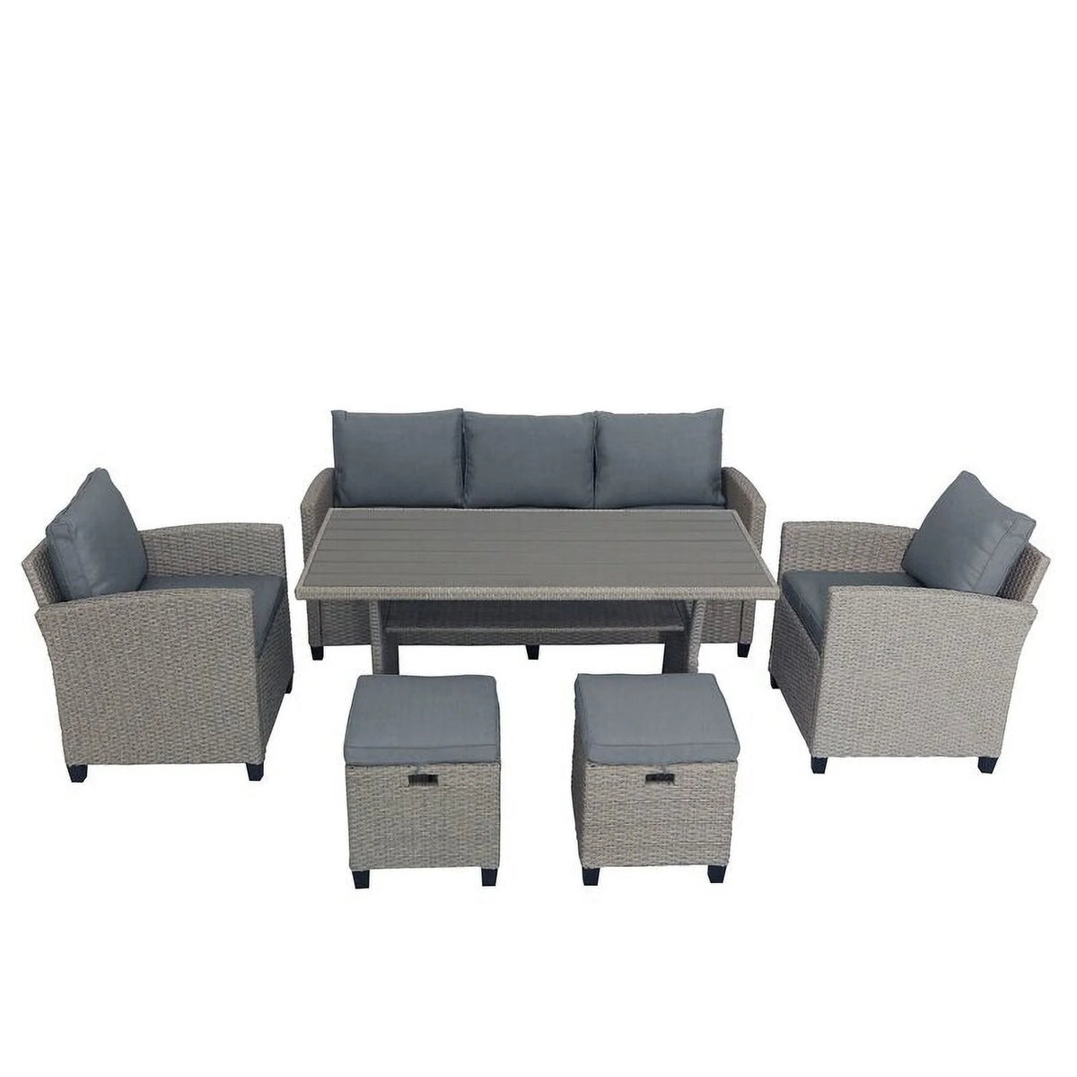 Brown 6 Person Seating Group Dining Set with Cushions F2081