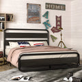 Full Size Metal Platform Bed Frame with Wooden Headboard & Footboard, Black E354