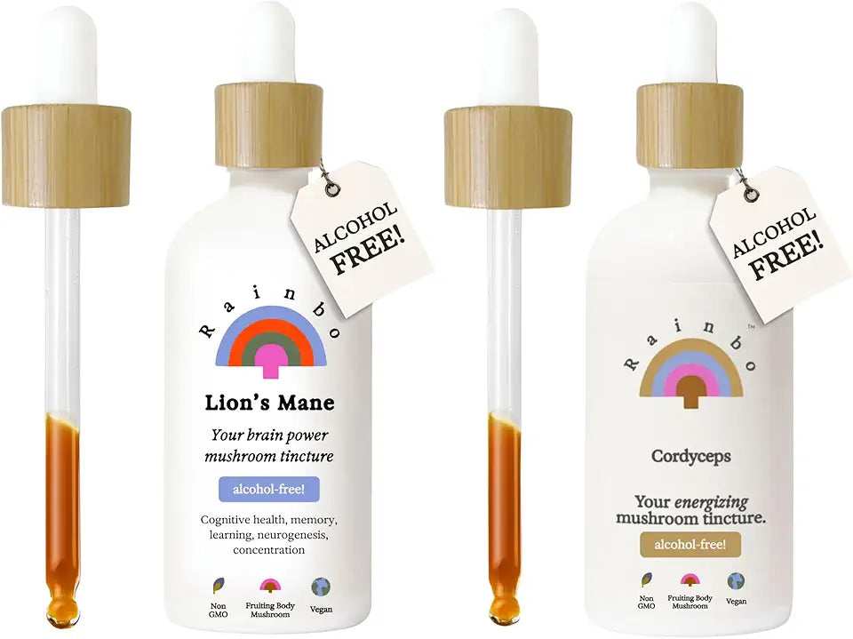 Alcohol Free Mushroom Bundle, Lion's Mane Extract + Cordyceps Tincture, Liquid Mushroom Supplements R95074