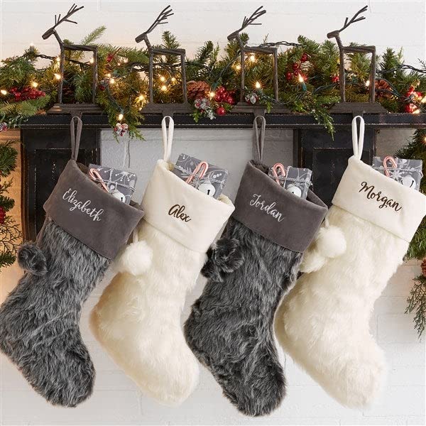 Grey Faux Fur Christmas Stocking O969526