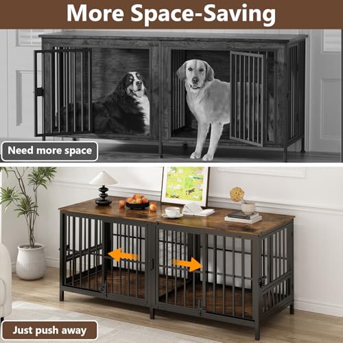 Extra Large 80" Wooden Dog Crate with Removable Divider E95162