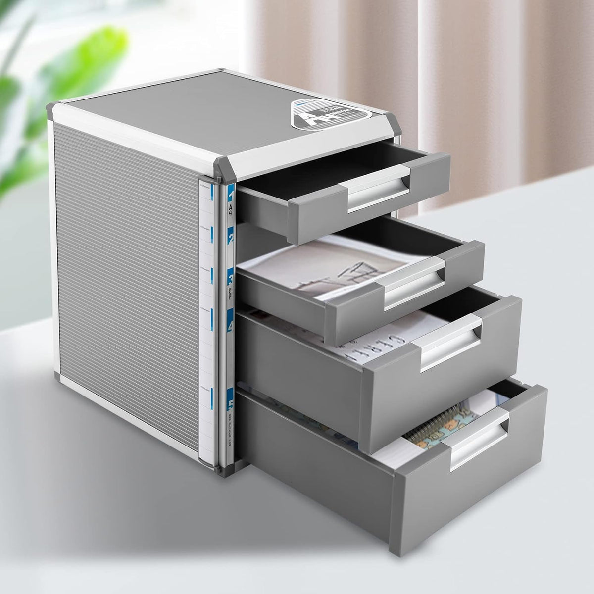 Grey 5 Layers Desktop Drawer Organizer with Lock L3137