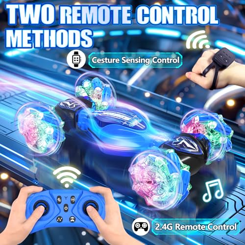 Gesture Sensing Remote Control Car Toys - Drift RC Stunt Car for Kids | 360° Rotating 4WD Transform RC Cars | 2.4Ghz Hand Controlled with Lights Music | Birthday to Boys (Purple) W95824