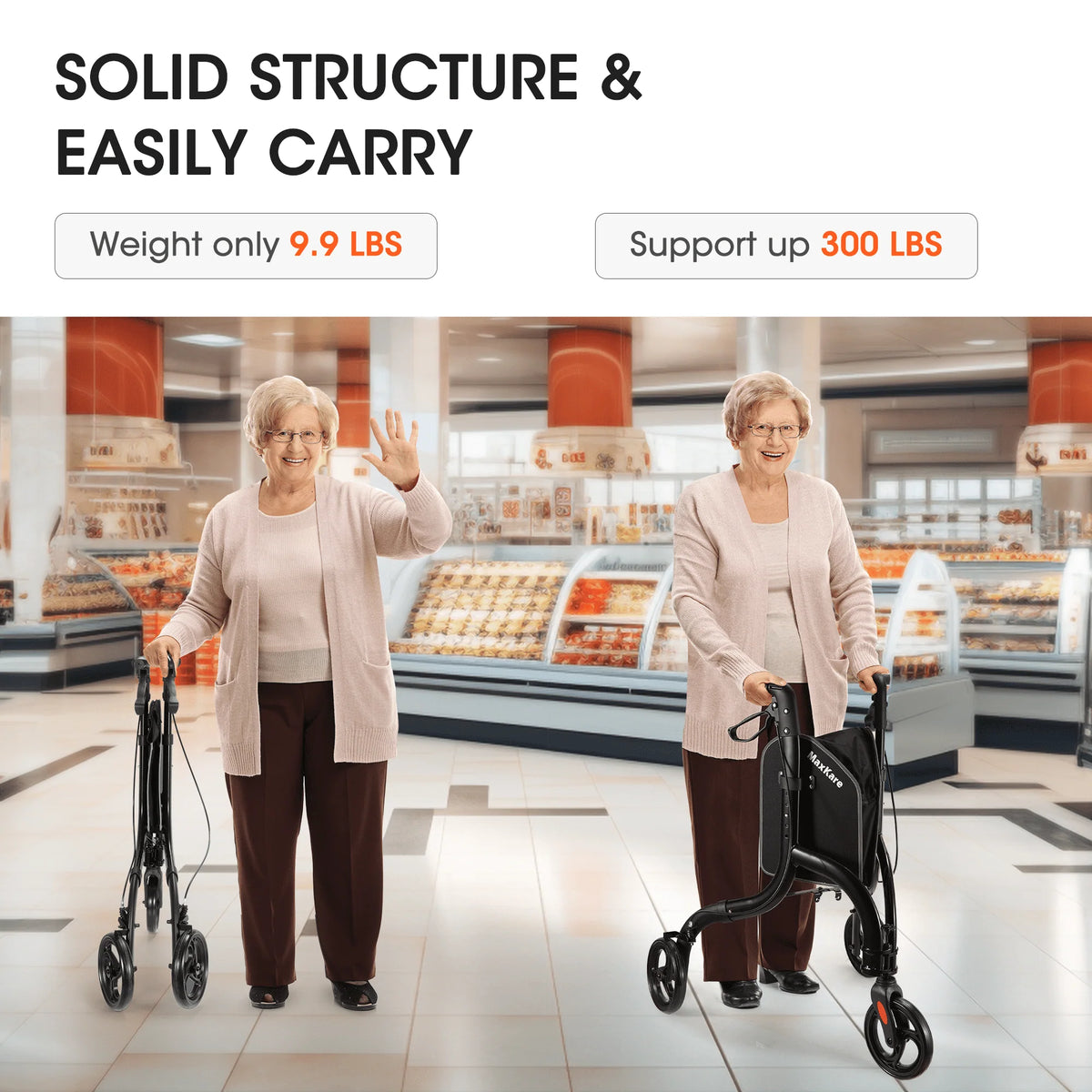 3-Wheel Foldable Rollator Walker with 8'' Wheel E344050