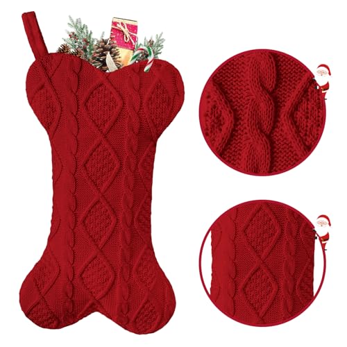 Knit White Bone Shape Dog Christmas Stocking Q5577