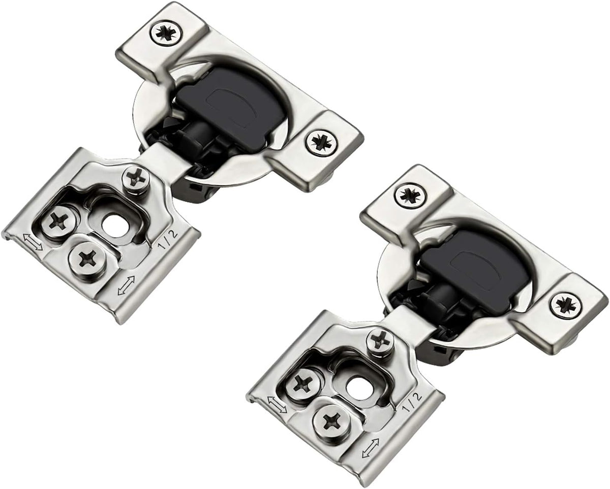 12 Pack 6 Pairs 1/2 inch Overlay Soft Close Hinges Satin Nickel Stainless Steel Concealed Hinge S77558
