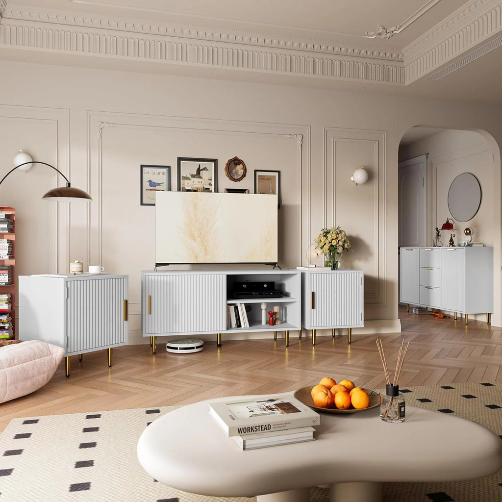 White TV Stand with Storage Cabinet Y850