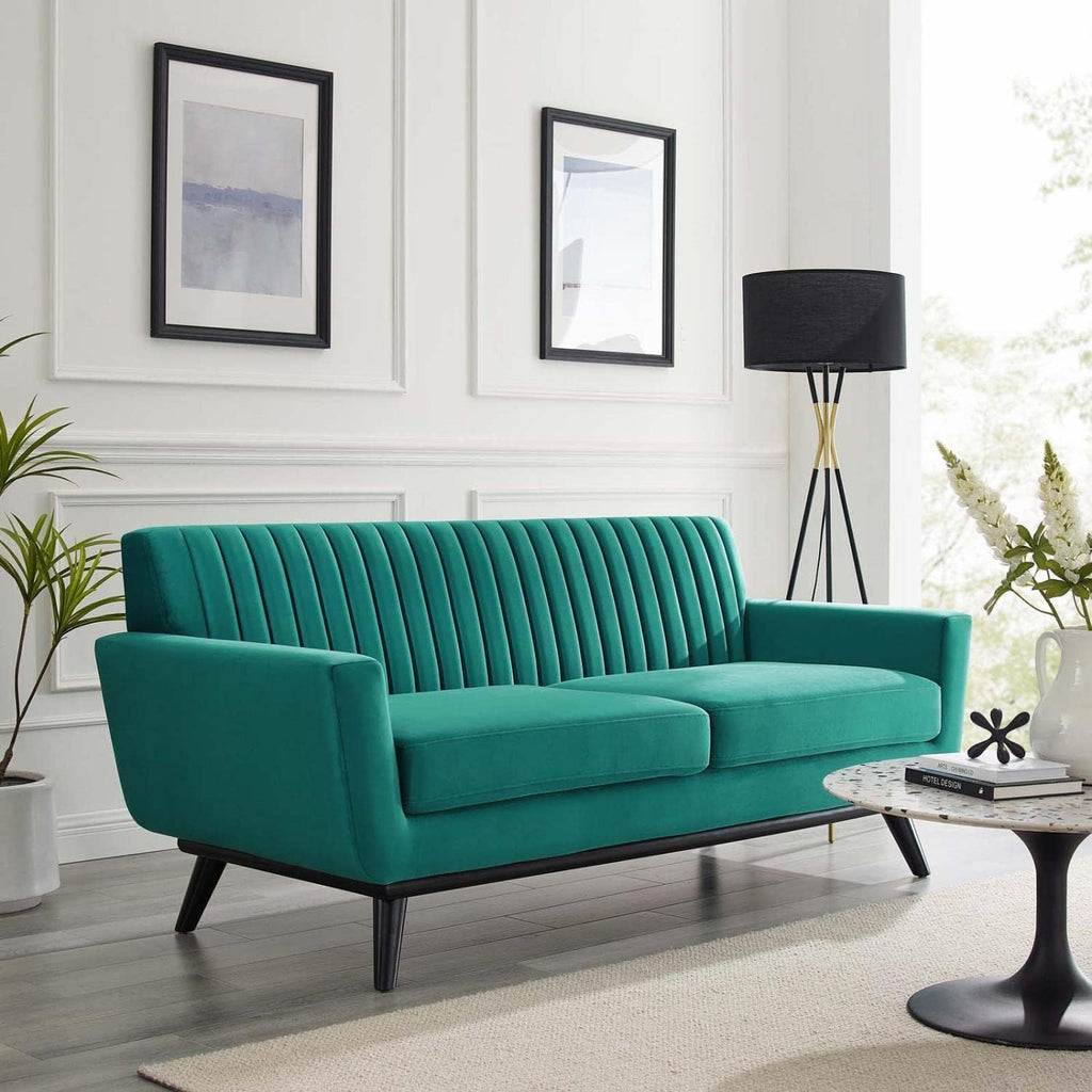 Teal Performance Velvet Channel Tufted Loveseat Q21144