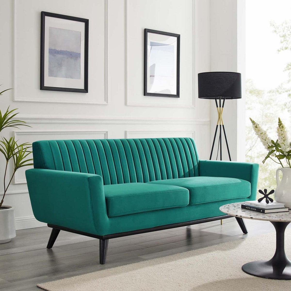 Teal Performance Velvet Channel Tufted Loveseat Q21144