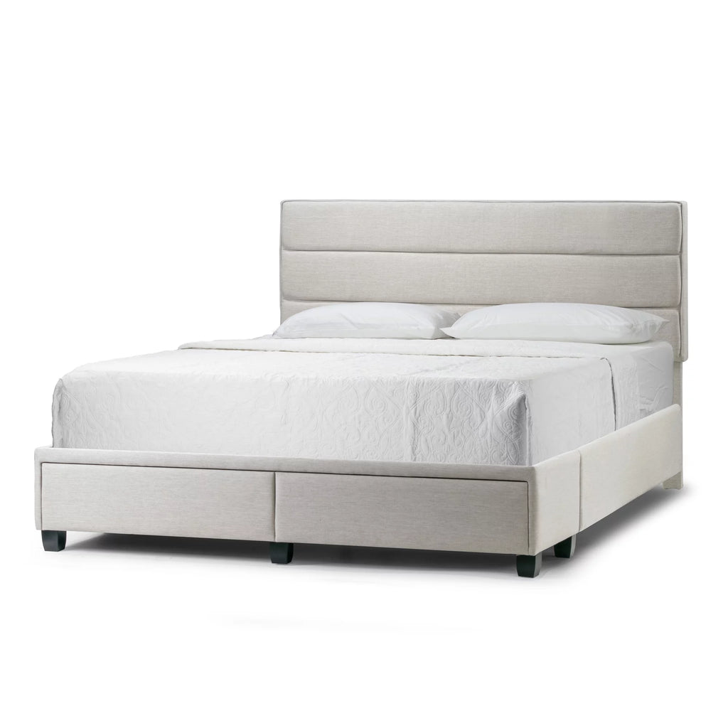 Beige Fabric Queen Bed with Two Storage Drawers W922447