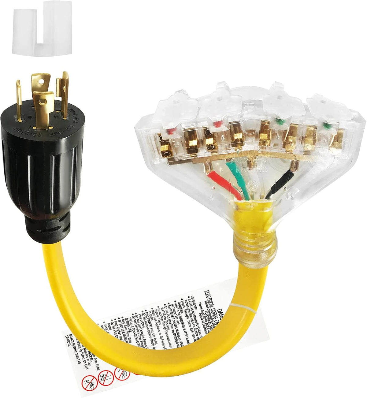 4 Prong 30 Amp to 30 Amp RV Generator Adapter Cord with LED Power Indicator 12 Inch STW 10/3 Yellow T243