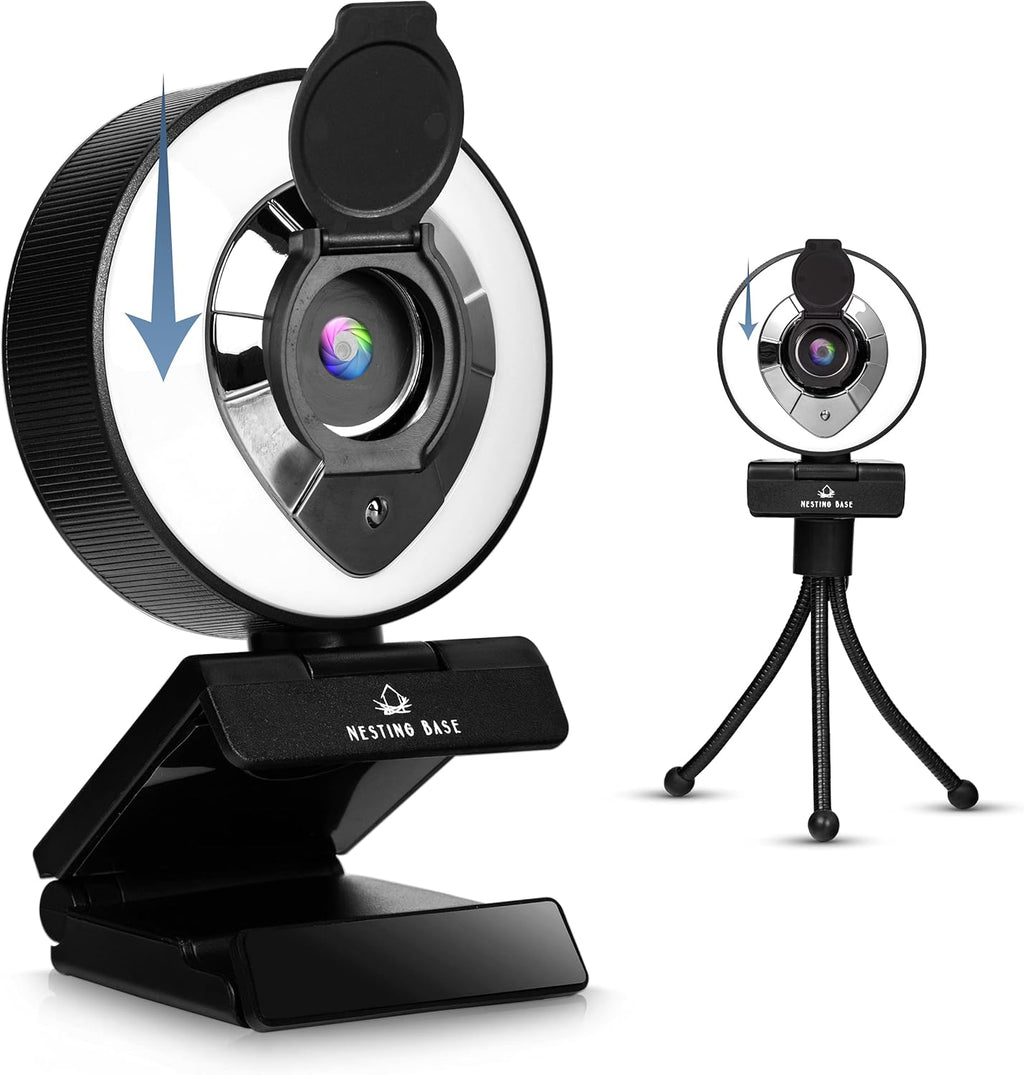 Webcam with Ring Light, Microphone, Privacy Cover, 1080p Auto Focus E32955