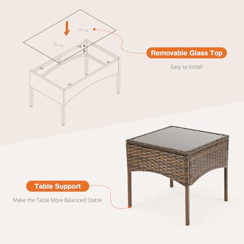 3 Pieces Wicker Rattan Patio Furniture Set with Cushion and Glass Table J98192
