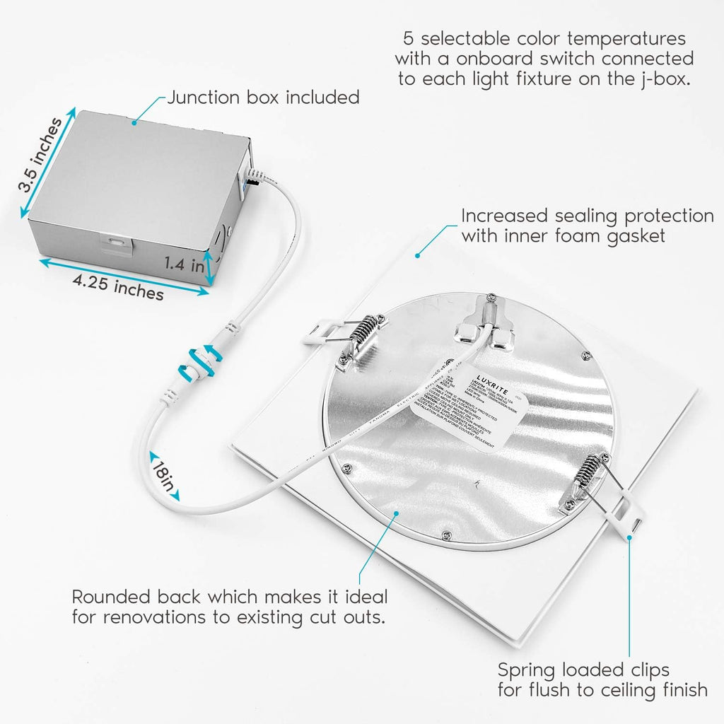 6 Inch Square LED Recessed Lighting, 12W, 1000 Lumens, 4 Pack S632