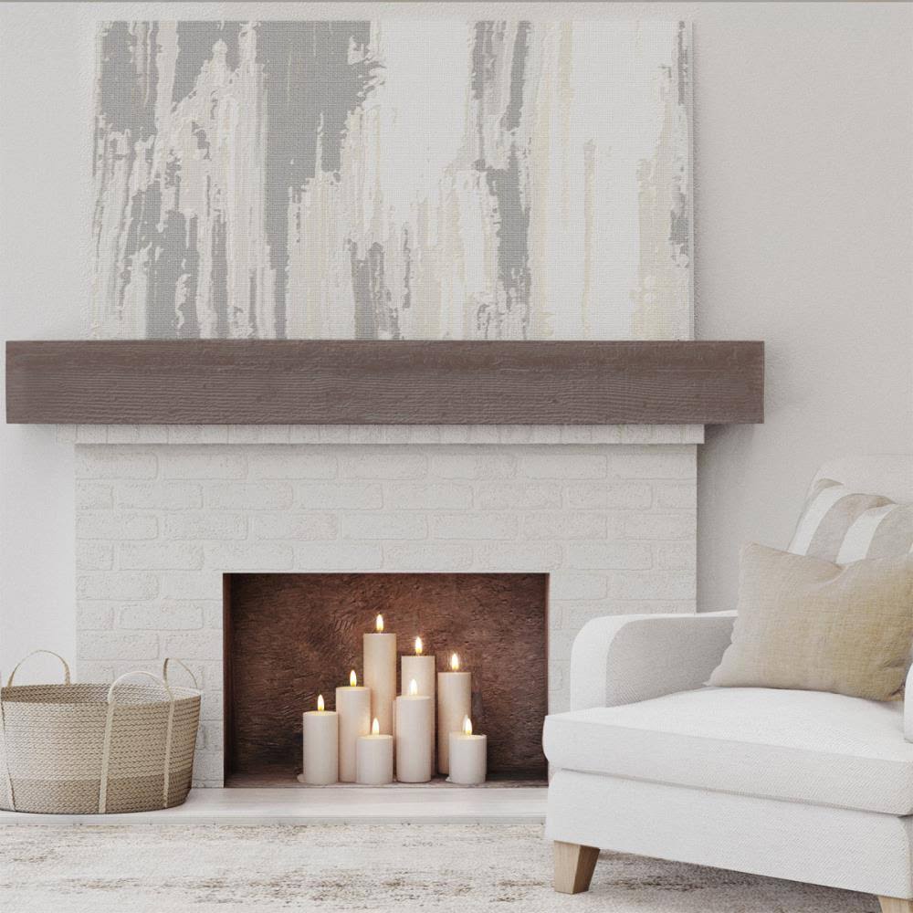 Rough Sawn Faux Wood Fireplace Mantel, Aged Pecan K637
