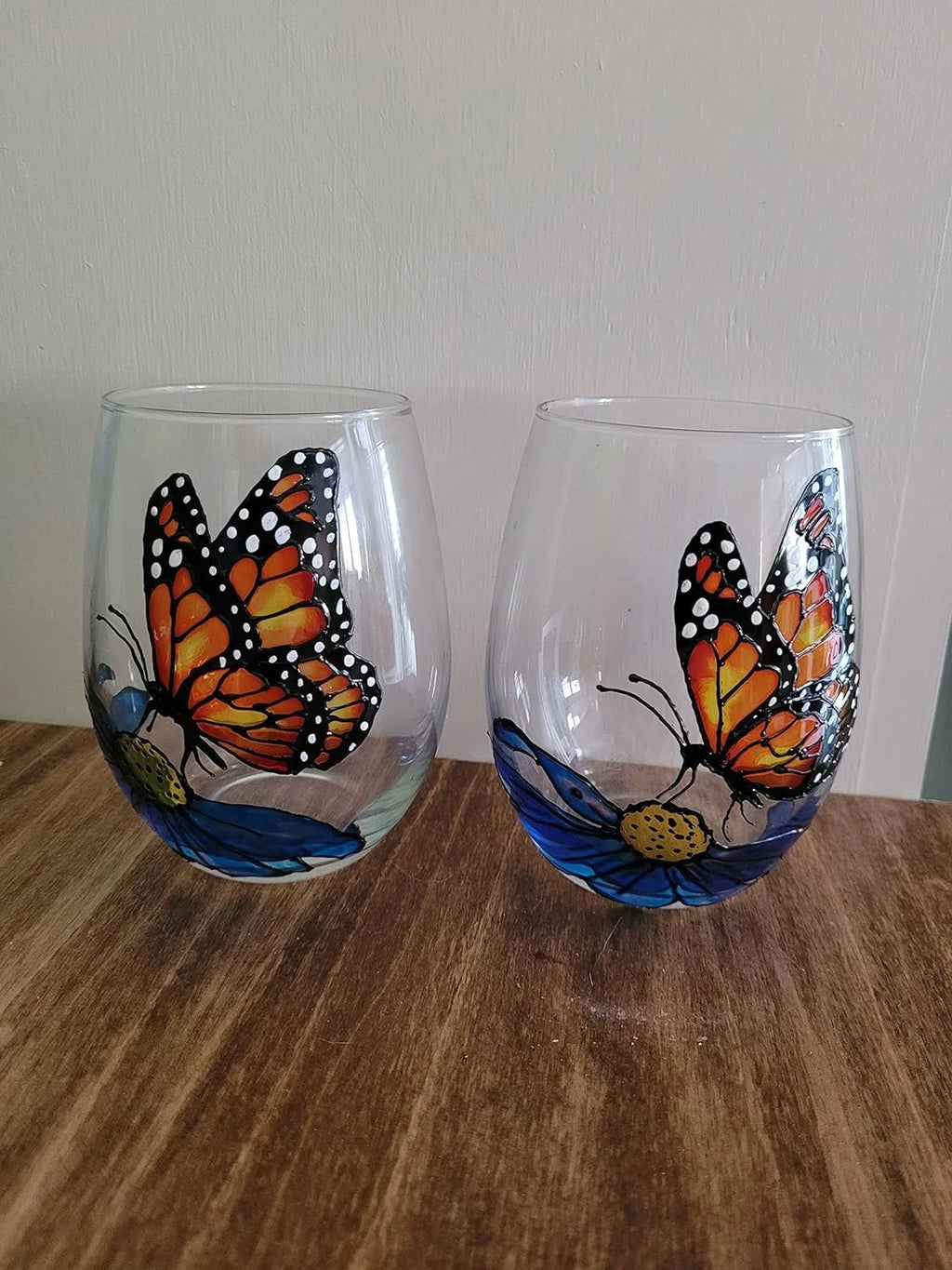 Hand Painted Stemless Wine Glasses Set Of 2 W80439