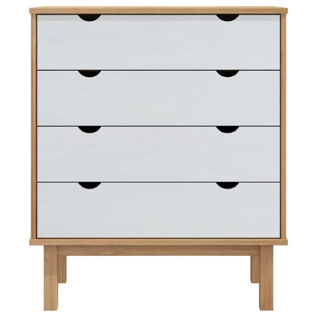 Brown&White Solid Wood Pine Drawer Cabinet W461095