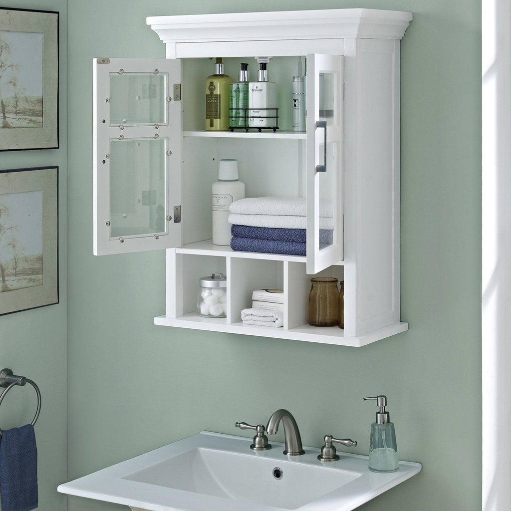 White Two Door Wall Cabinet with Cubbies A976008