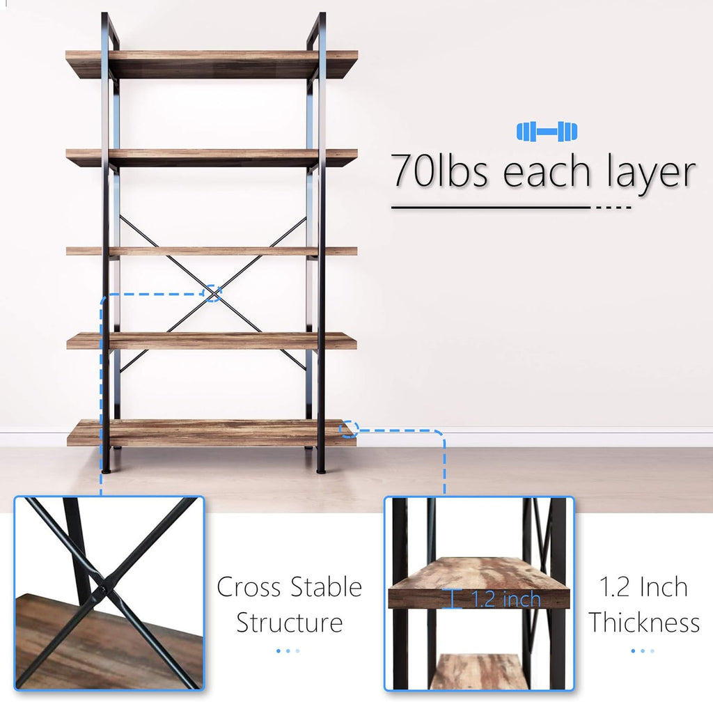 Vintage Brown 4-Tier Metal and Wood Bookshelf K4290