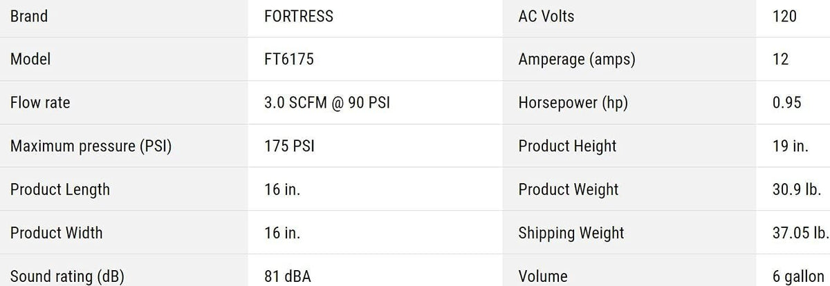 6 Gallon 175 PSI Air Compressor B6688