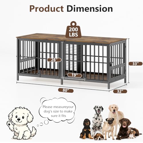 Extra Large 80" Wooden Dog Crate with Removable Divider E95162