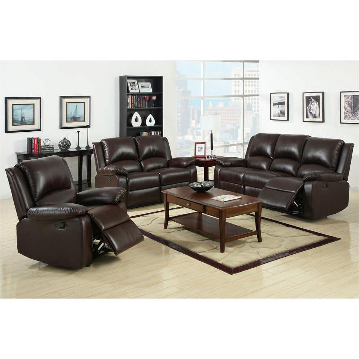 Dark Brown Faux Leather 2-Piece Sofa Set Y26634