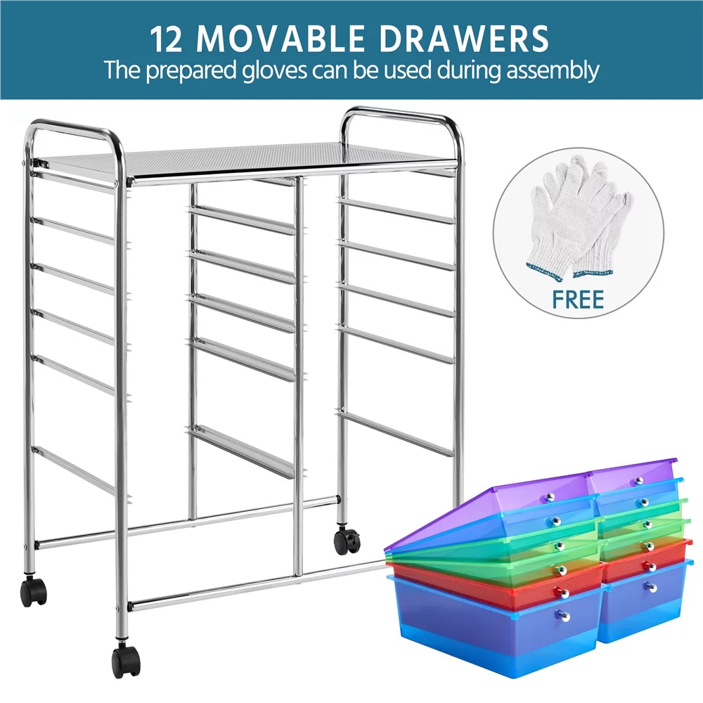 12 Drawer Rolling Storage Cart with Castors, Black B91892